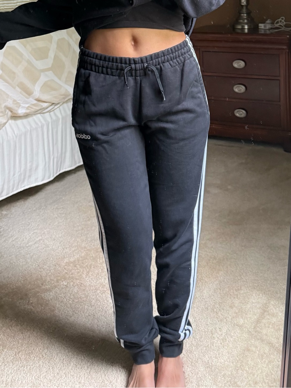 adidas Black Joggers with White Side Stripes